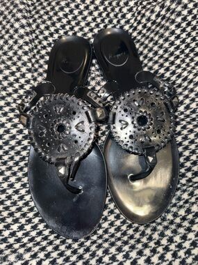 Jack Rogers Black Leather Jelly Miller Sandals